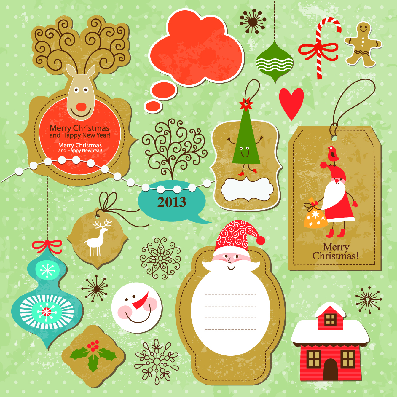 cartoon cute christmas labels vintage style vector