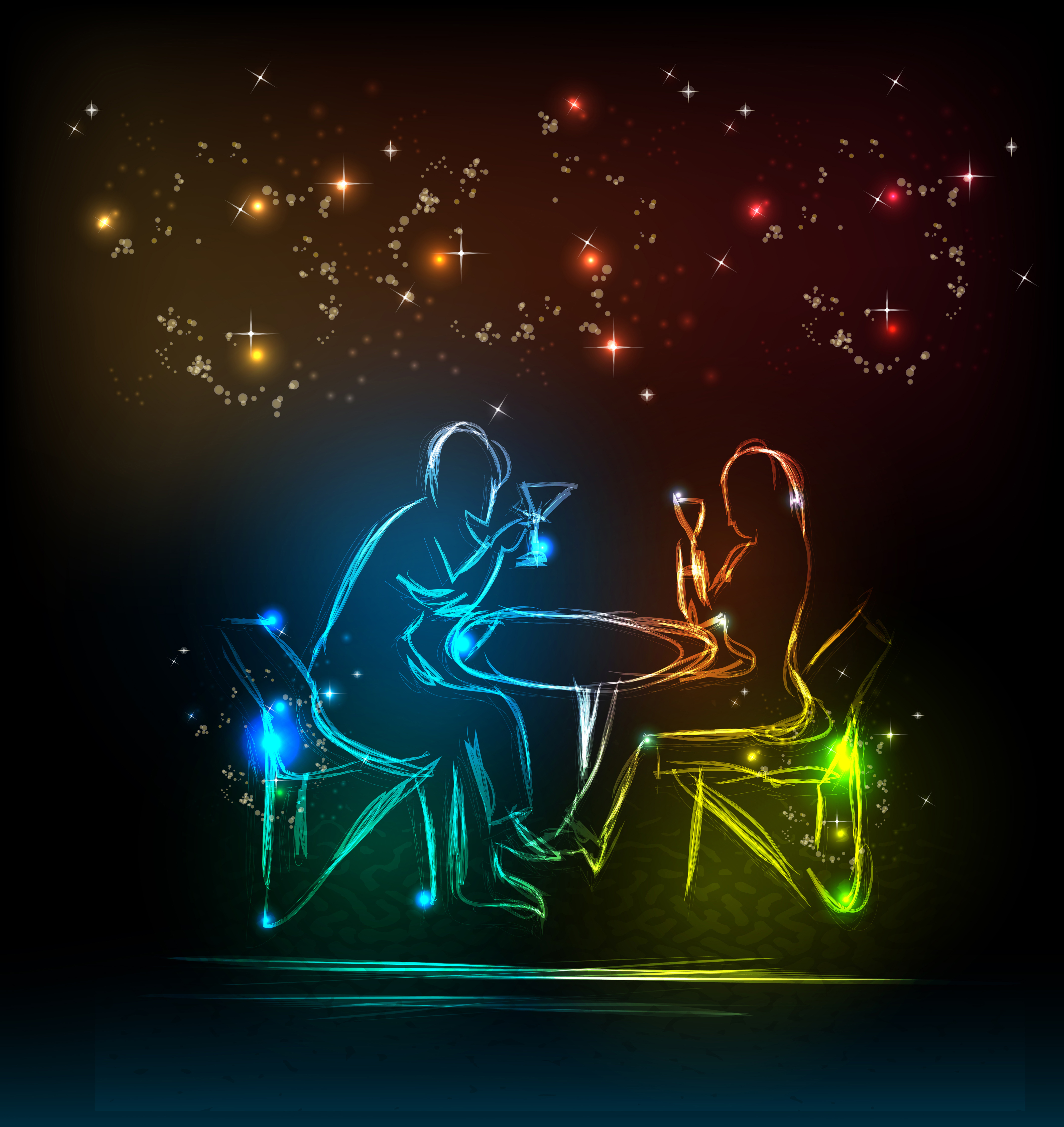 set of neon people elements vector graphics