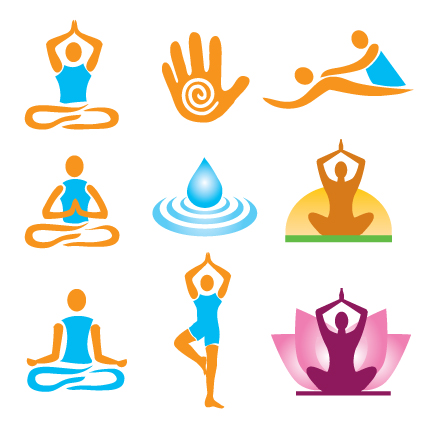 vector fitness with meditation logo set