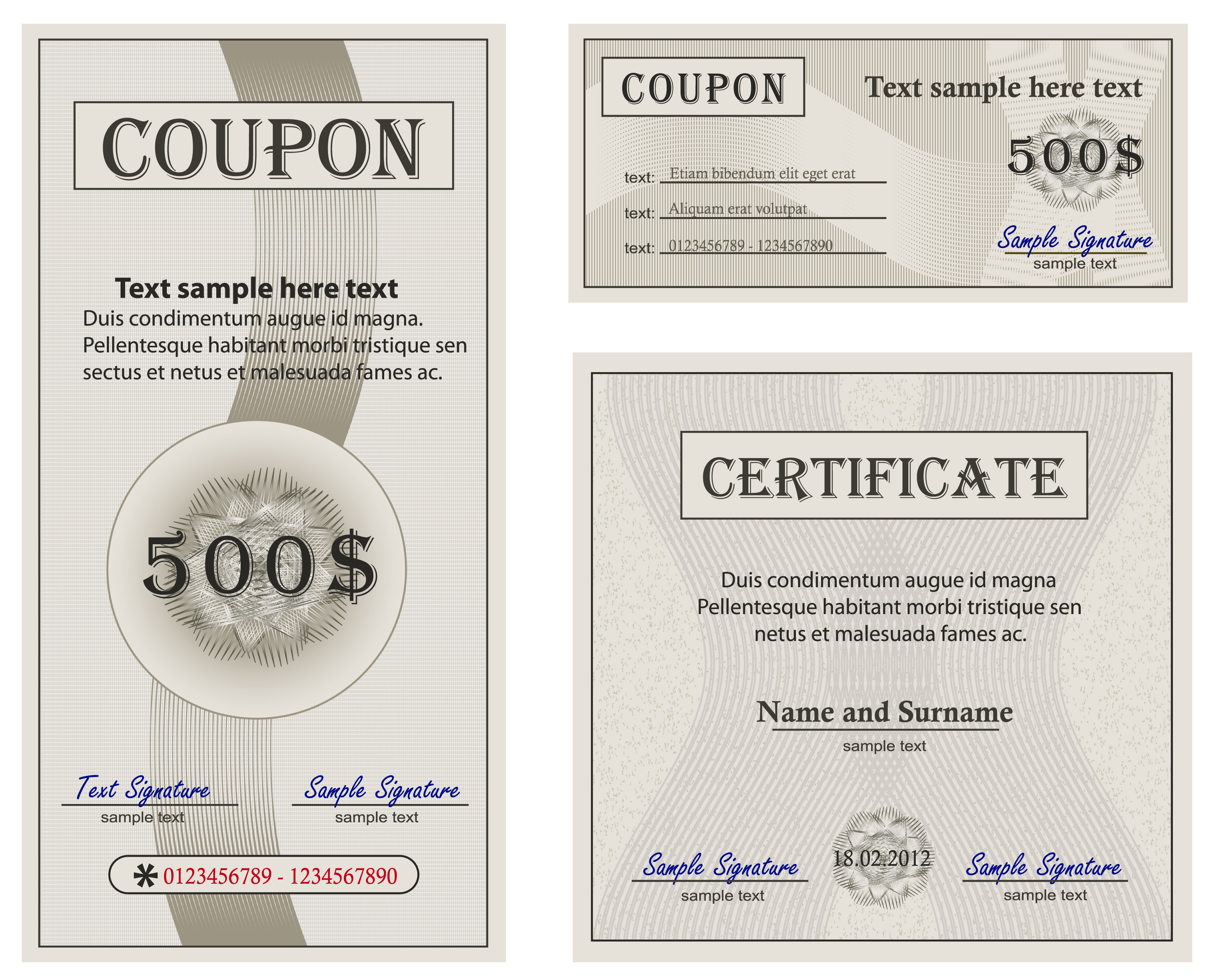 coupon with certificate templates vector