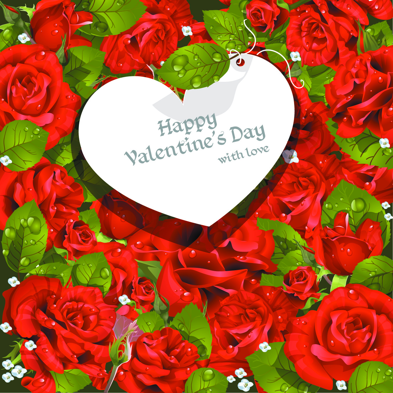 roses with valentine day cards vector graphics