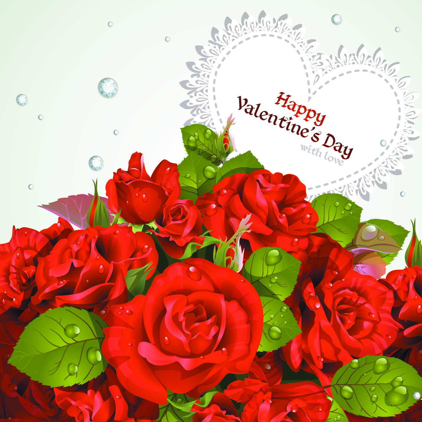 roses with valentine day cards vector graphics