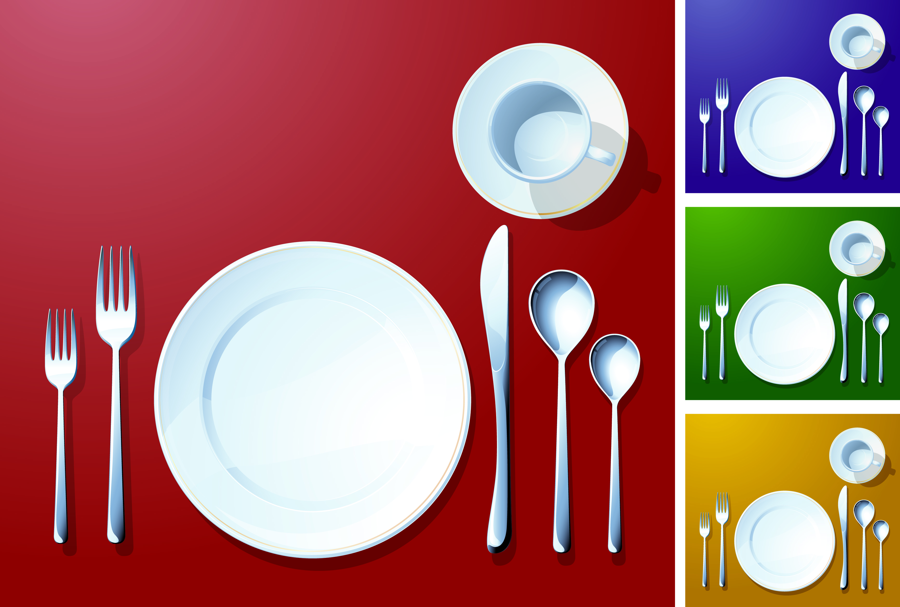 various tableware elements vector set