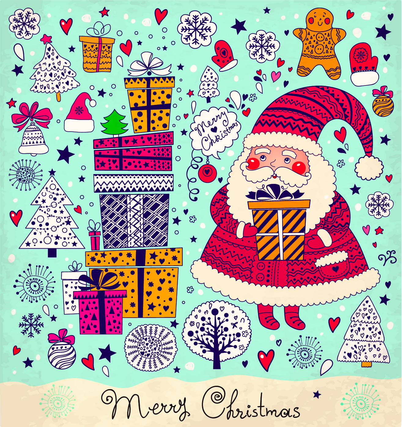 cute santa and christmas ornaments scraps vector