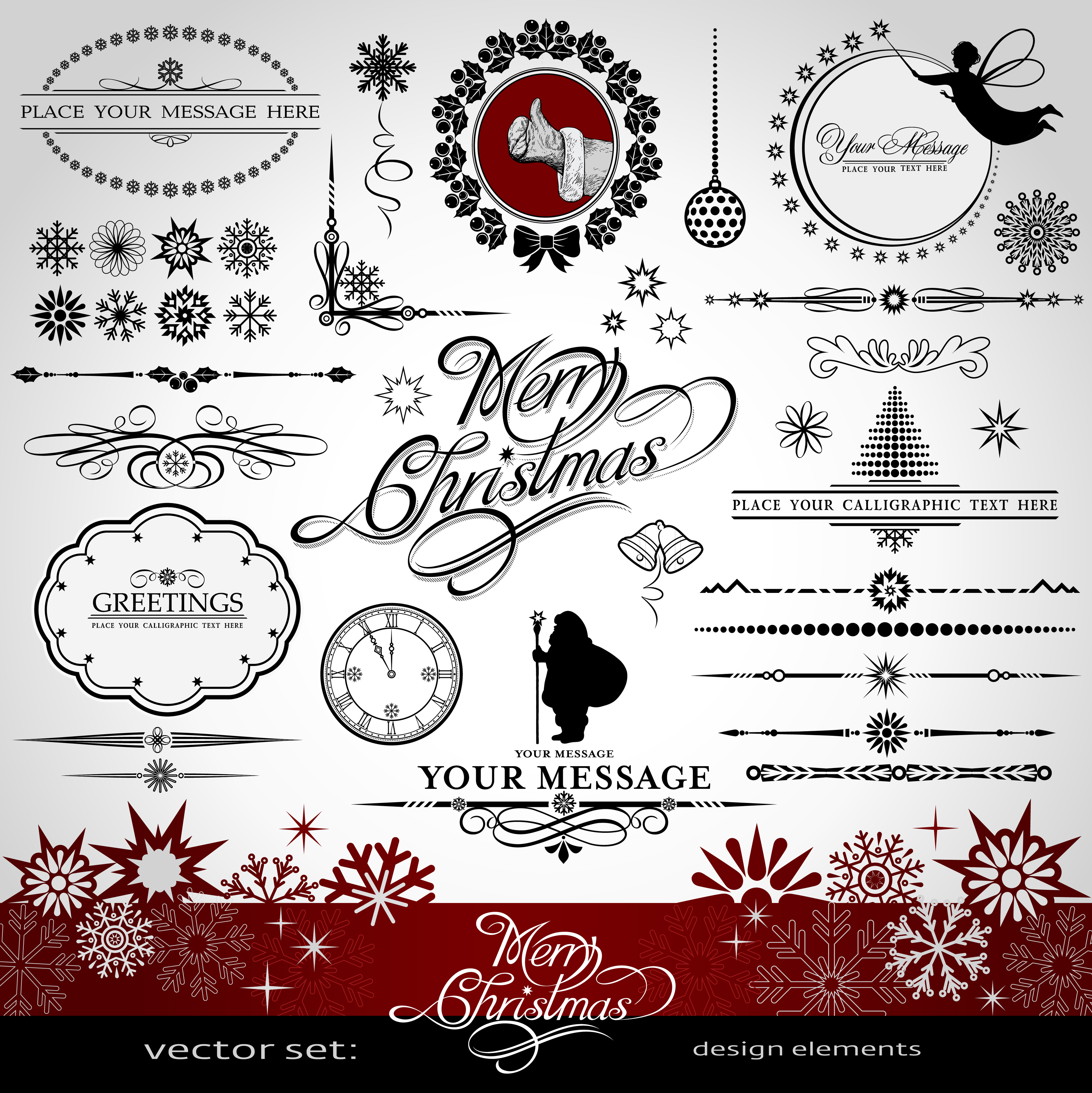 set of vintage xmas decorative elements vector