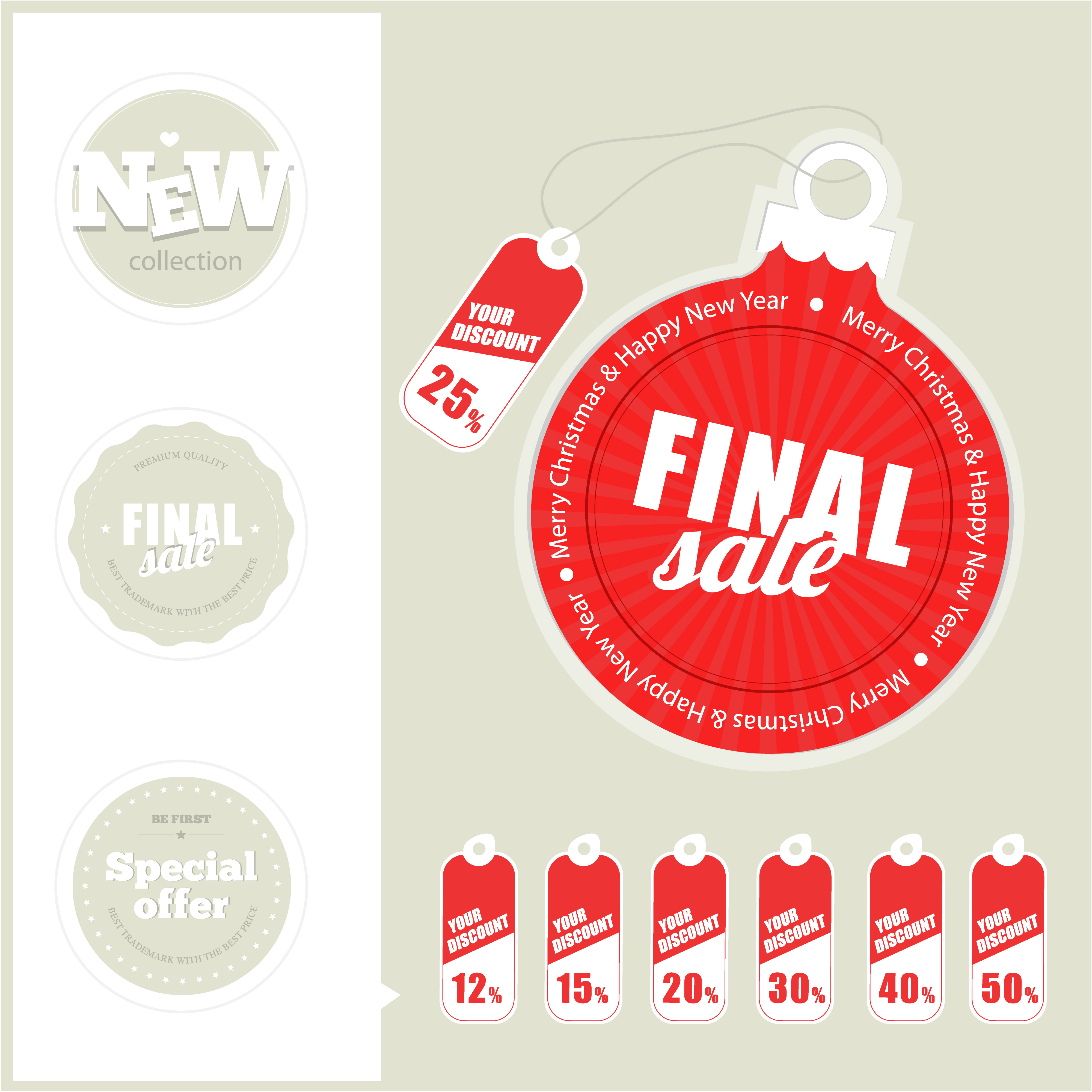 different christmas sale tags elements vector