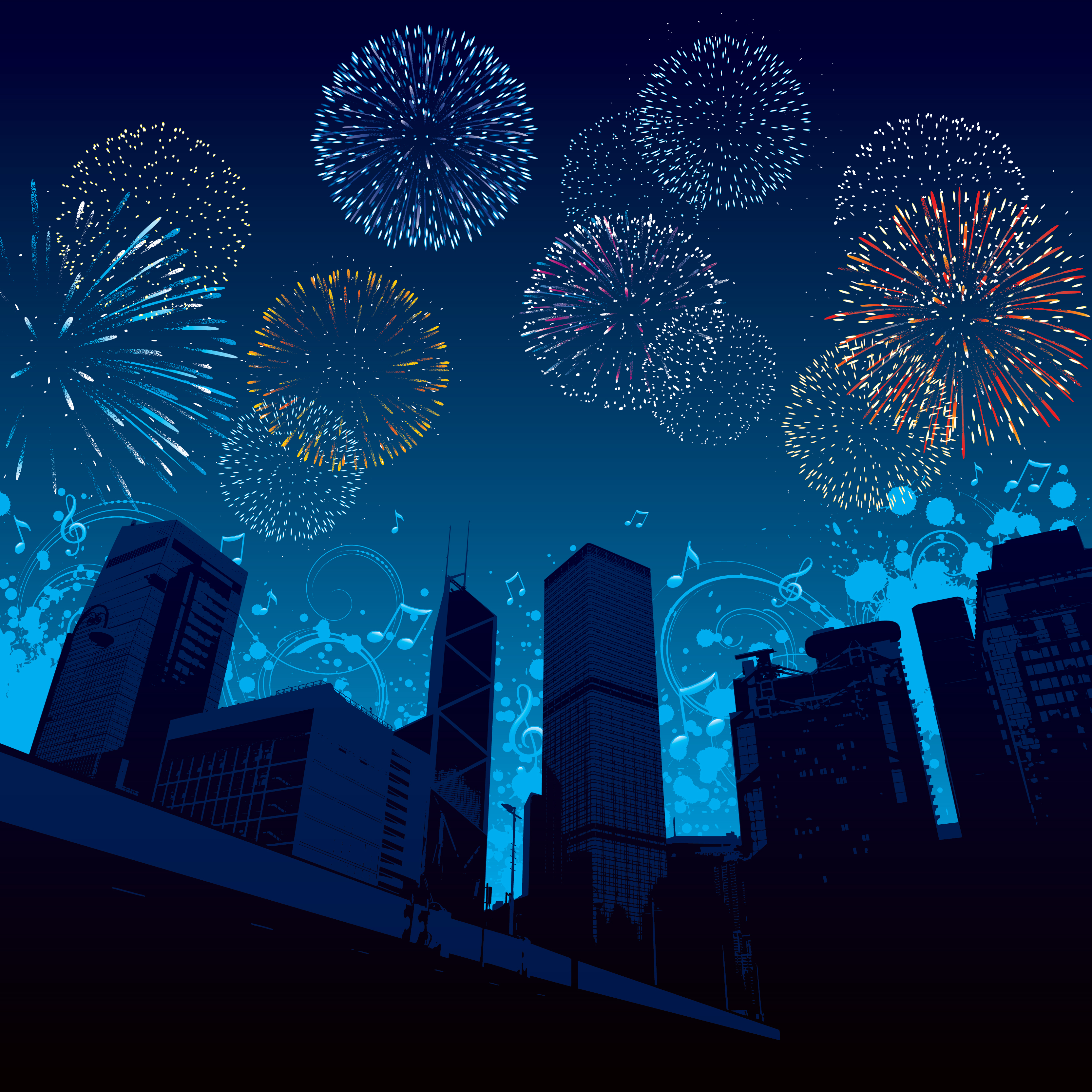 set of holiday fireworks design vector