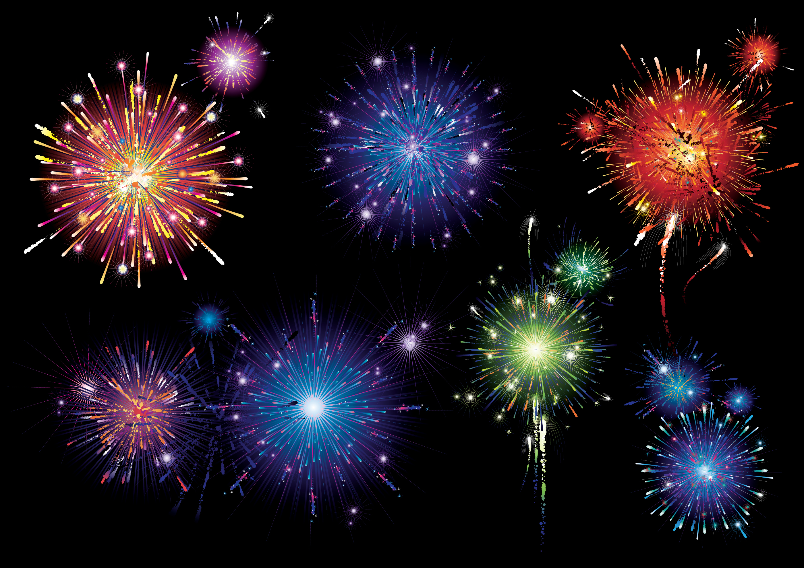 set of holiday fireworks design vector