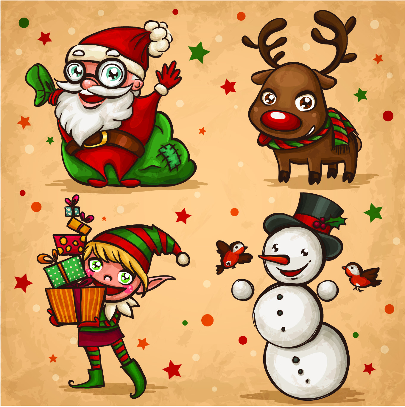 vintage cute christmas design elements vector set