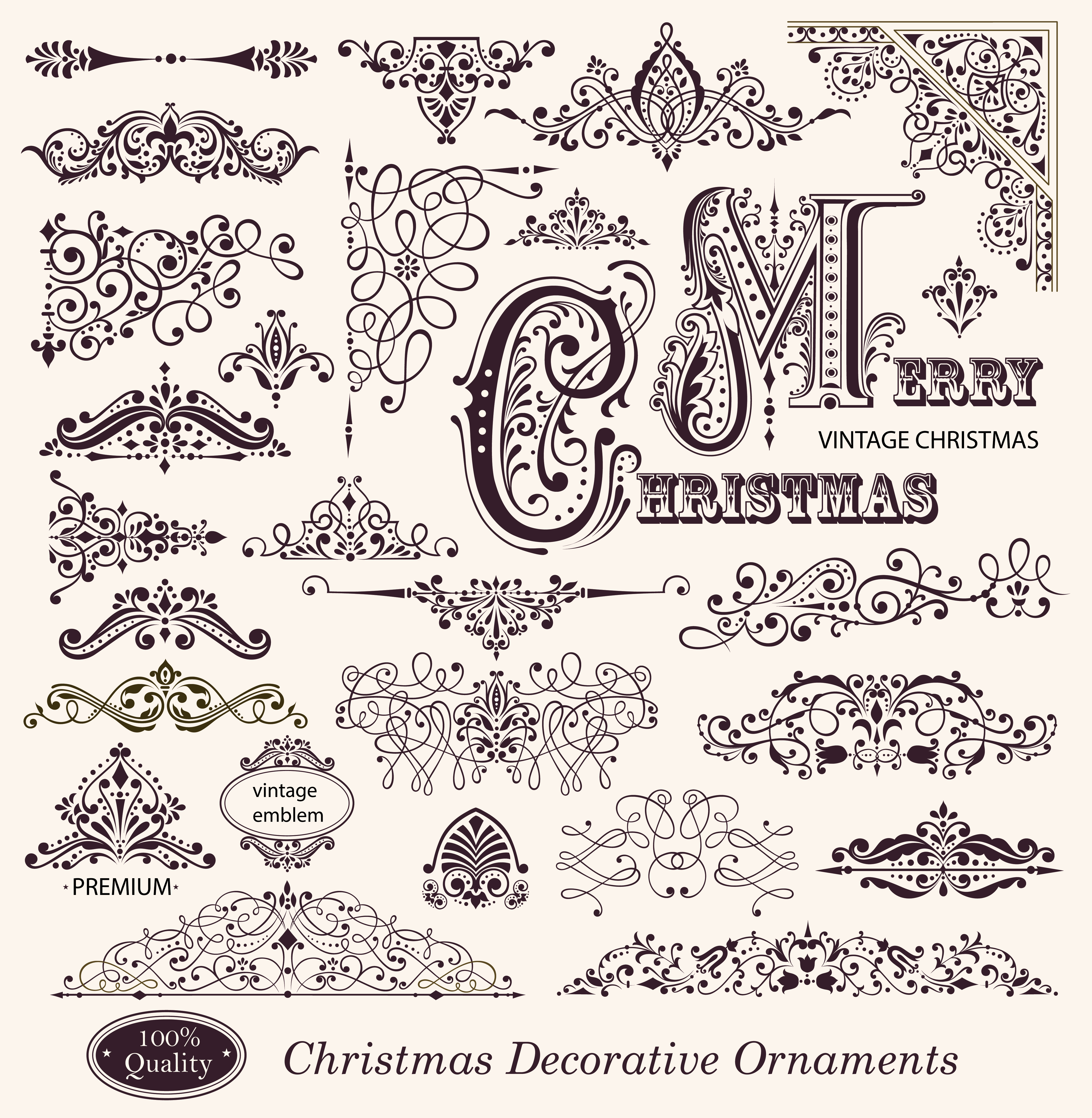 different christmas decorative ornaments and labels vector