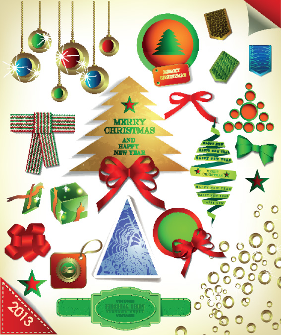 set of christmas accessories vector illustration