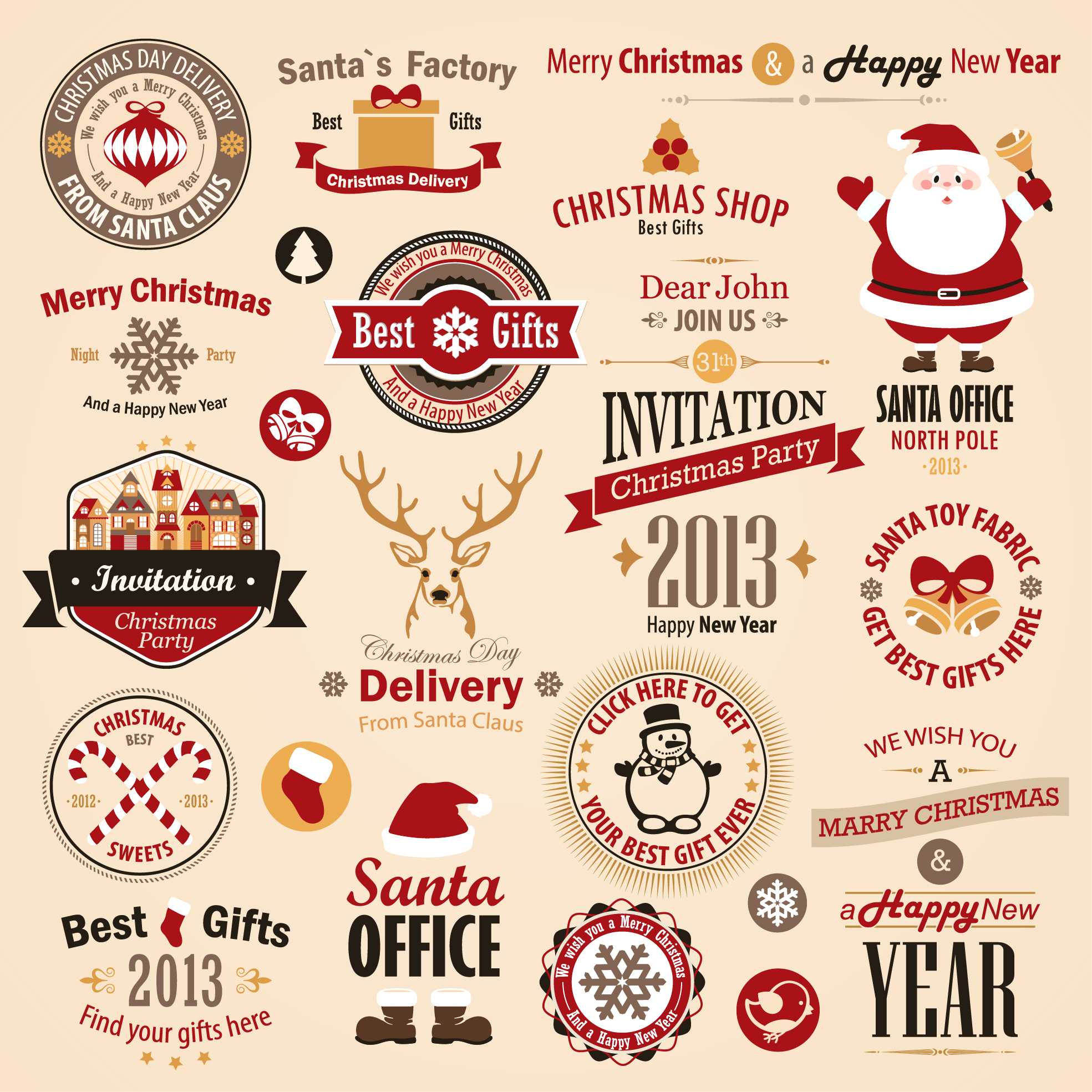 different vintage christmas labels elements vector set