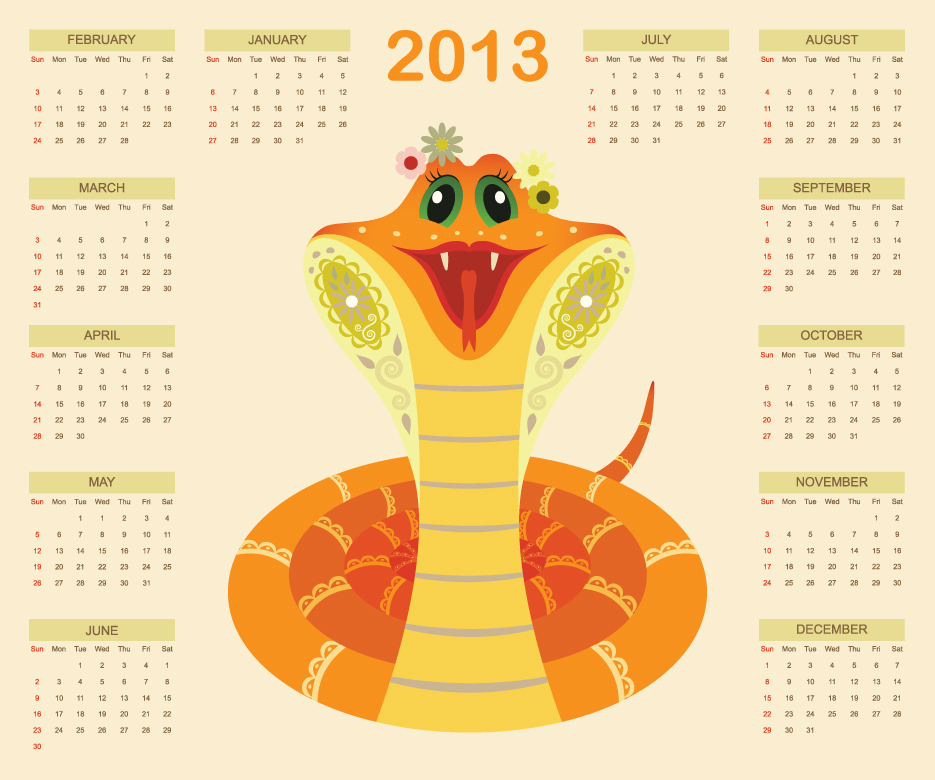 creative snake calendar13 design vector set