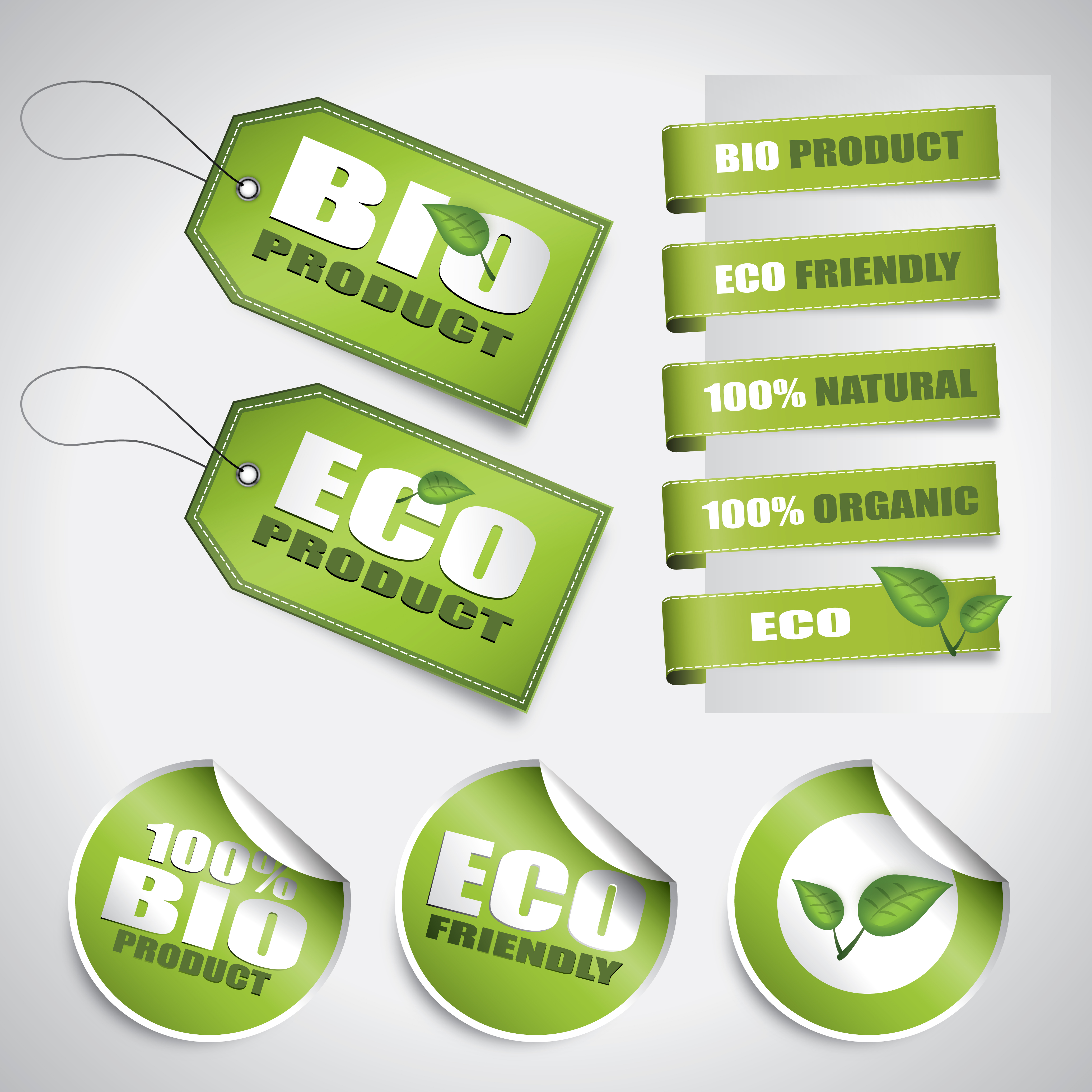 go green eco and bio labels with stickers vector