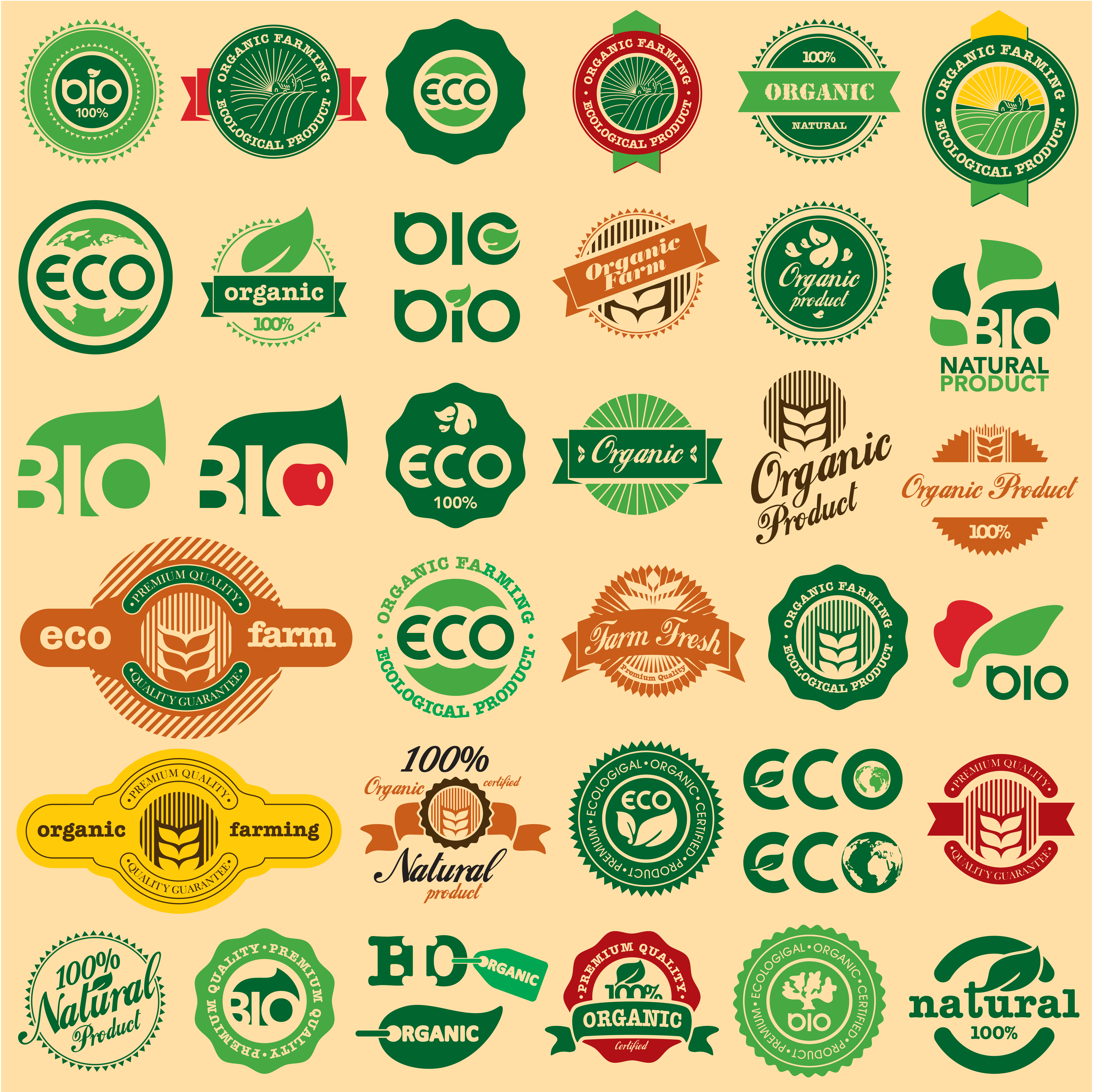 go green eco and bio labels with stickers vector