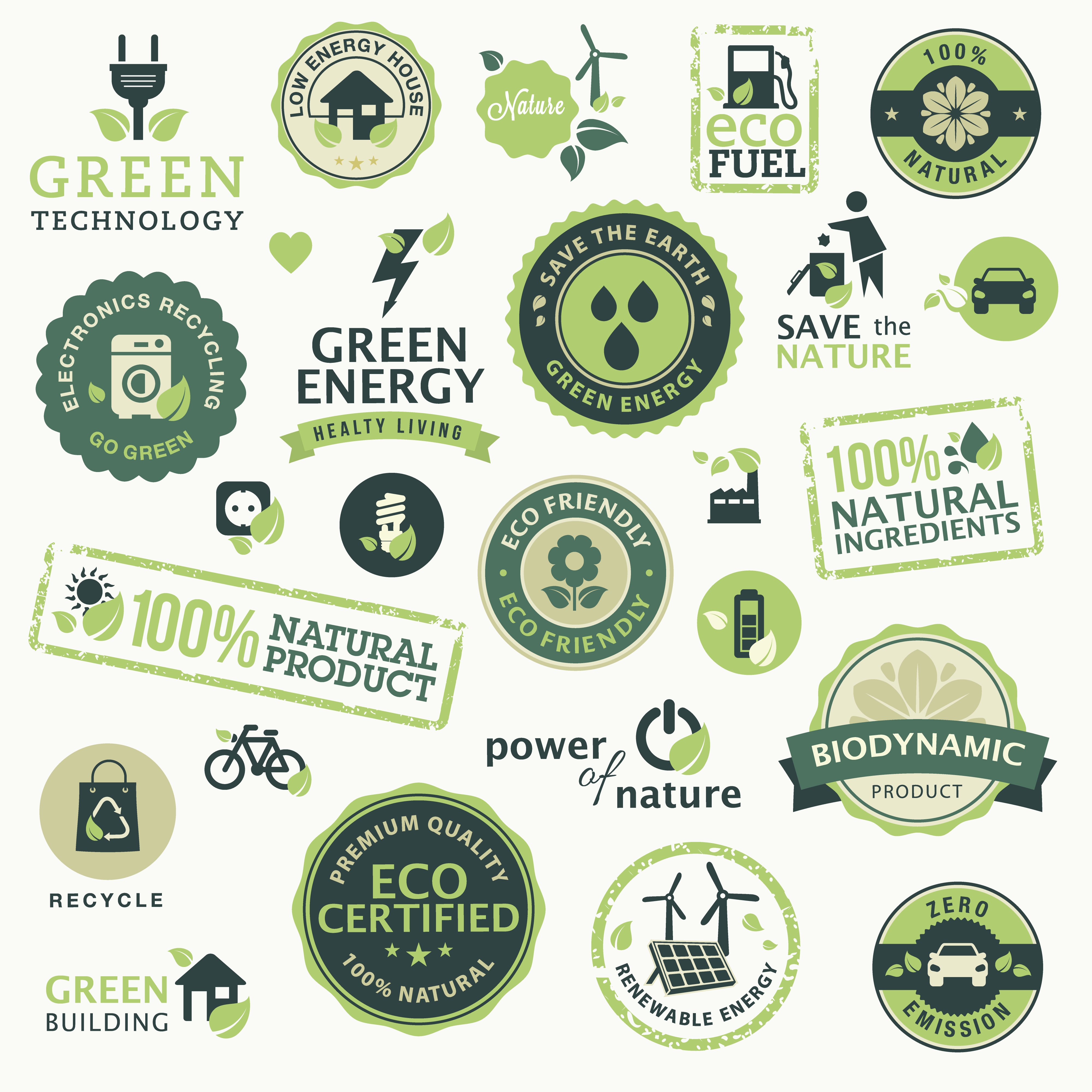 go green eco and bio labels with stickers vector