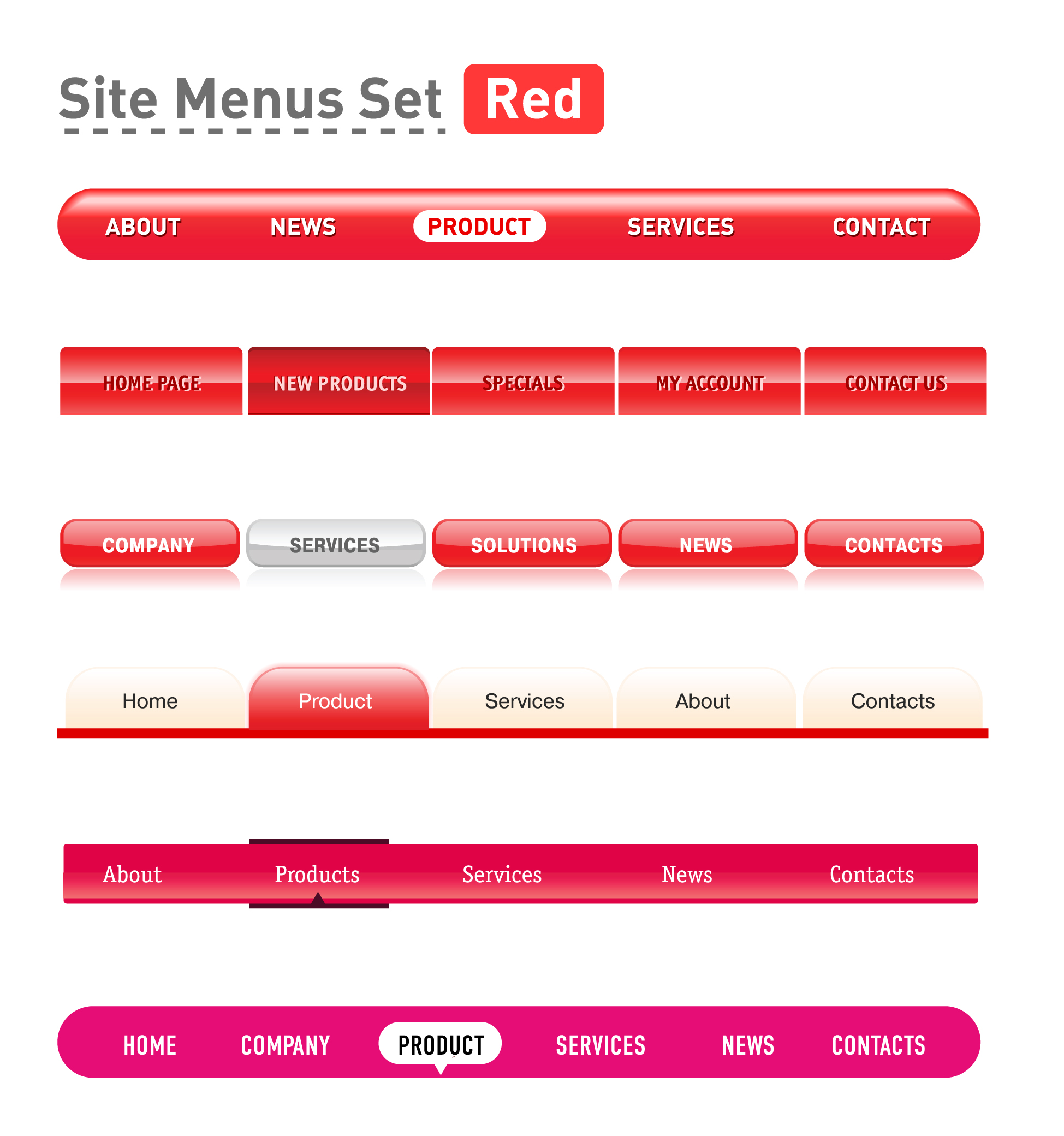 various sites menus design vector graphics