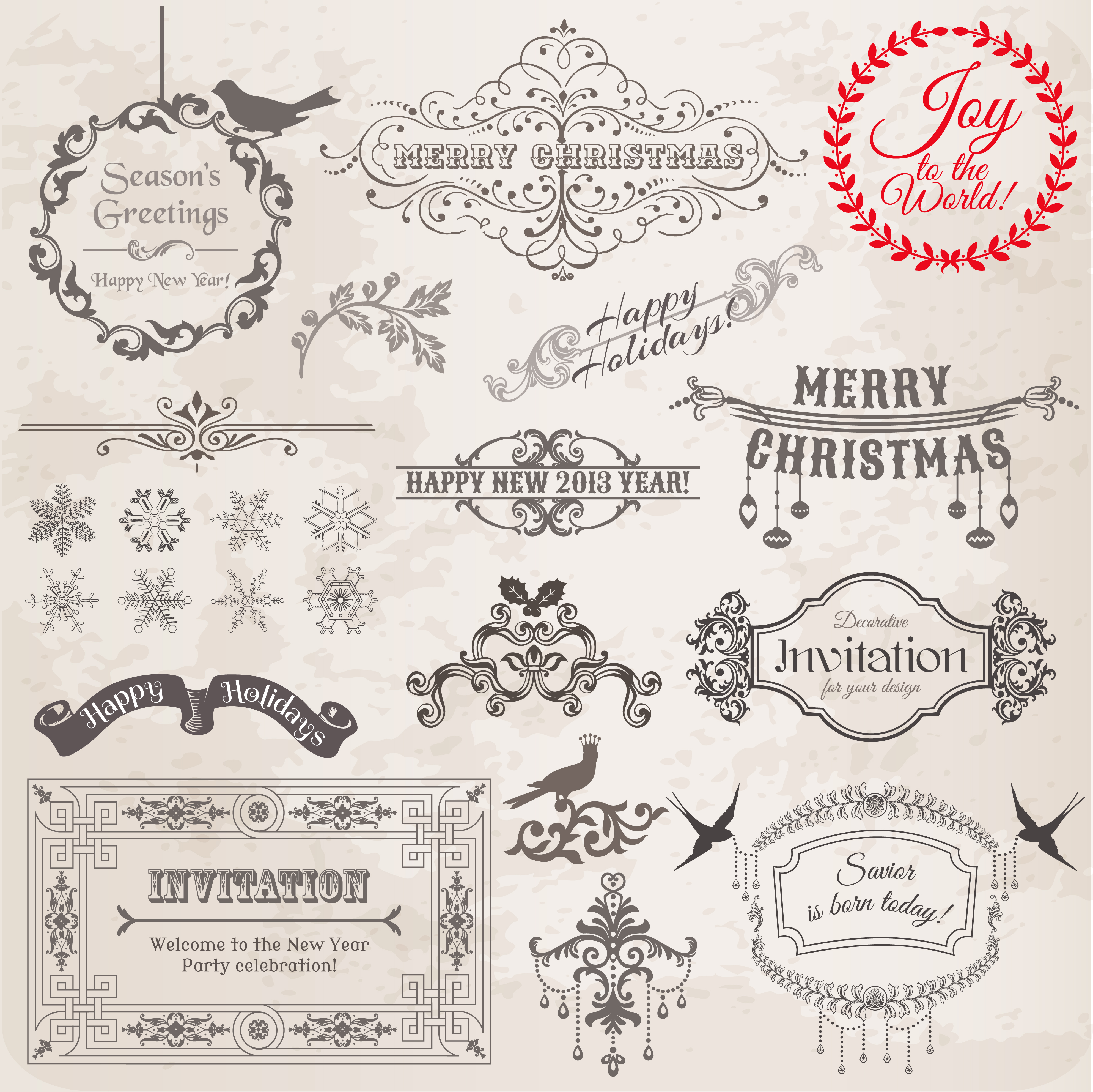 christmas calligraphic frame and decor vector