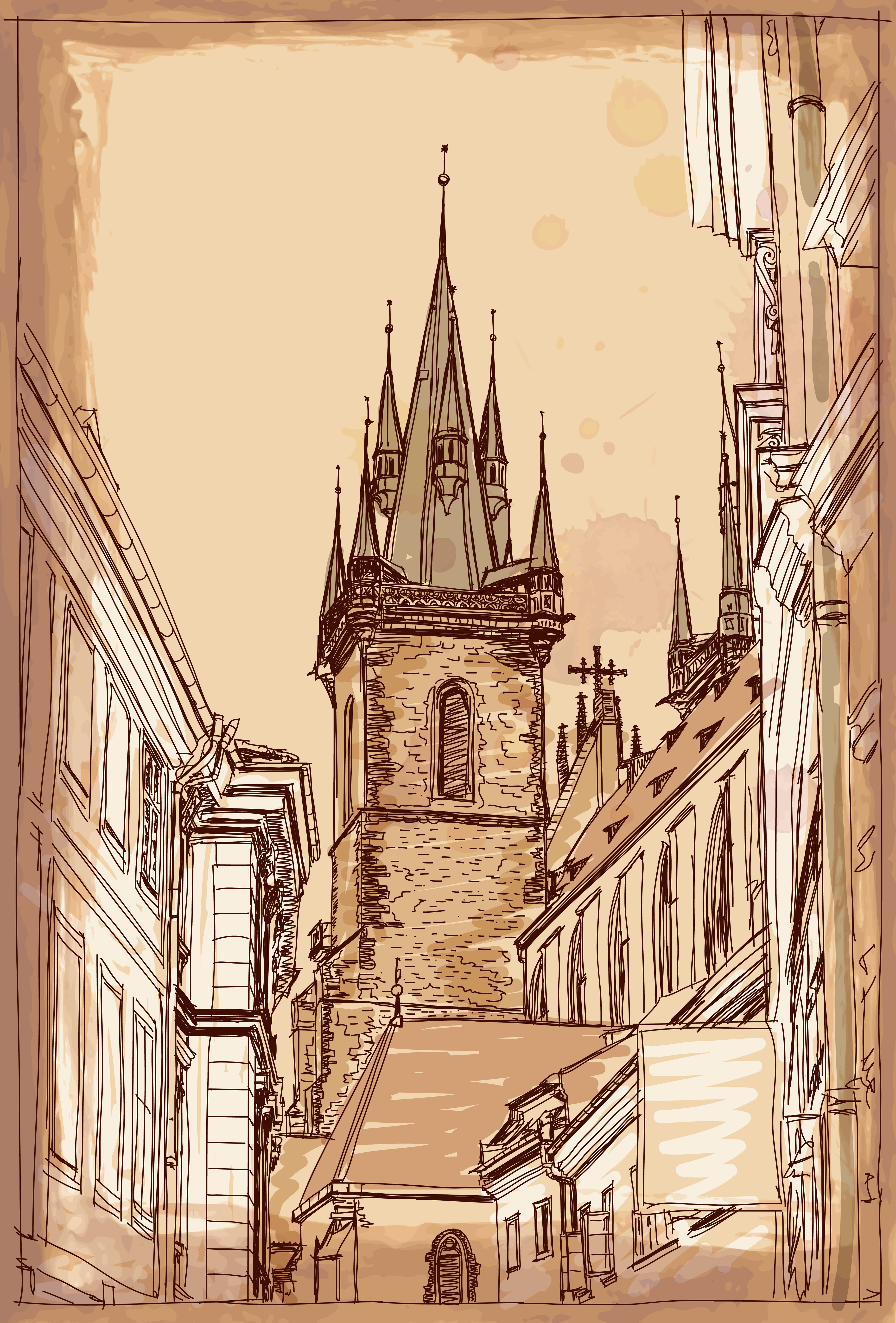 set of old town prague elements vector graphics