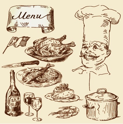 hand drawn vintage food illustrations vector