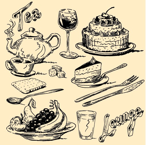 hand drawn vintage food illustrations vector