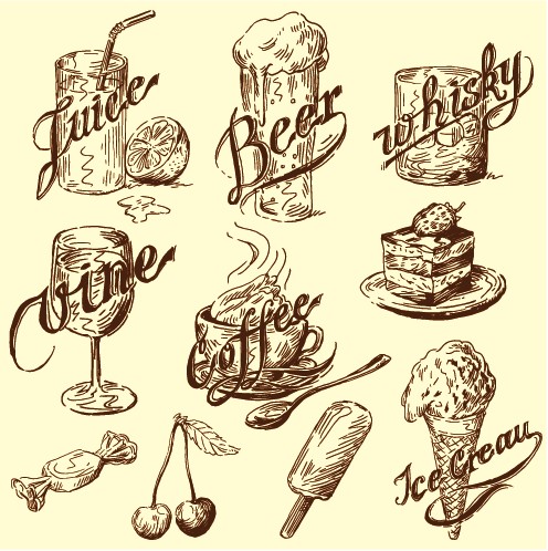 hand drawn vintage food illustrations vector