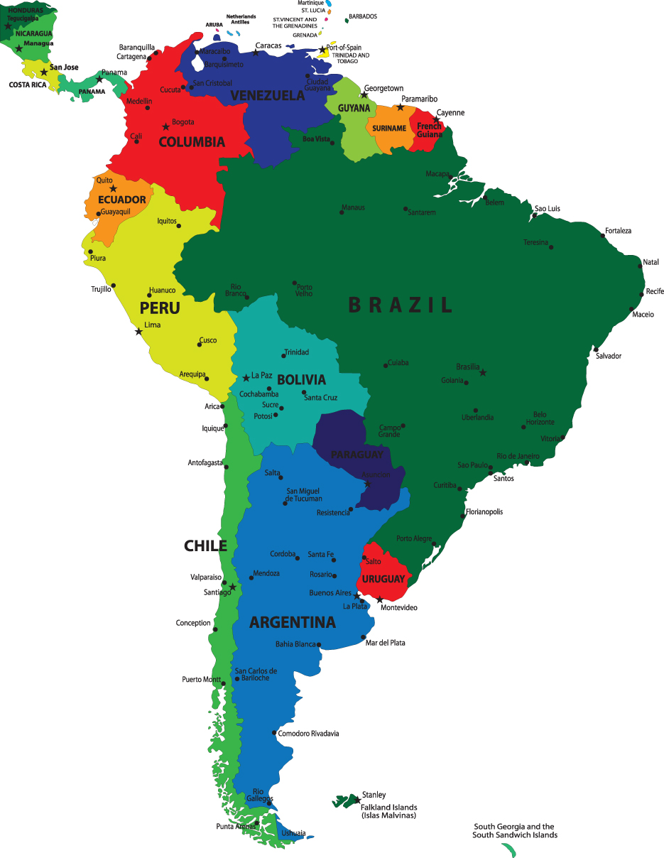 vivid south america map design vector