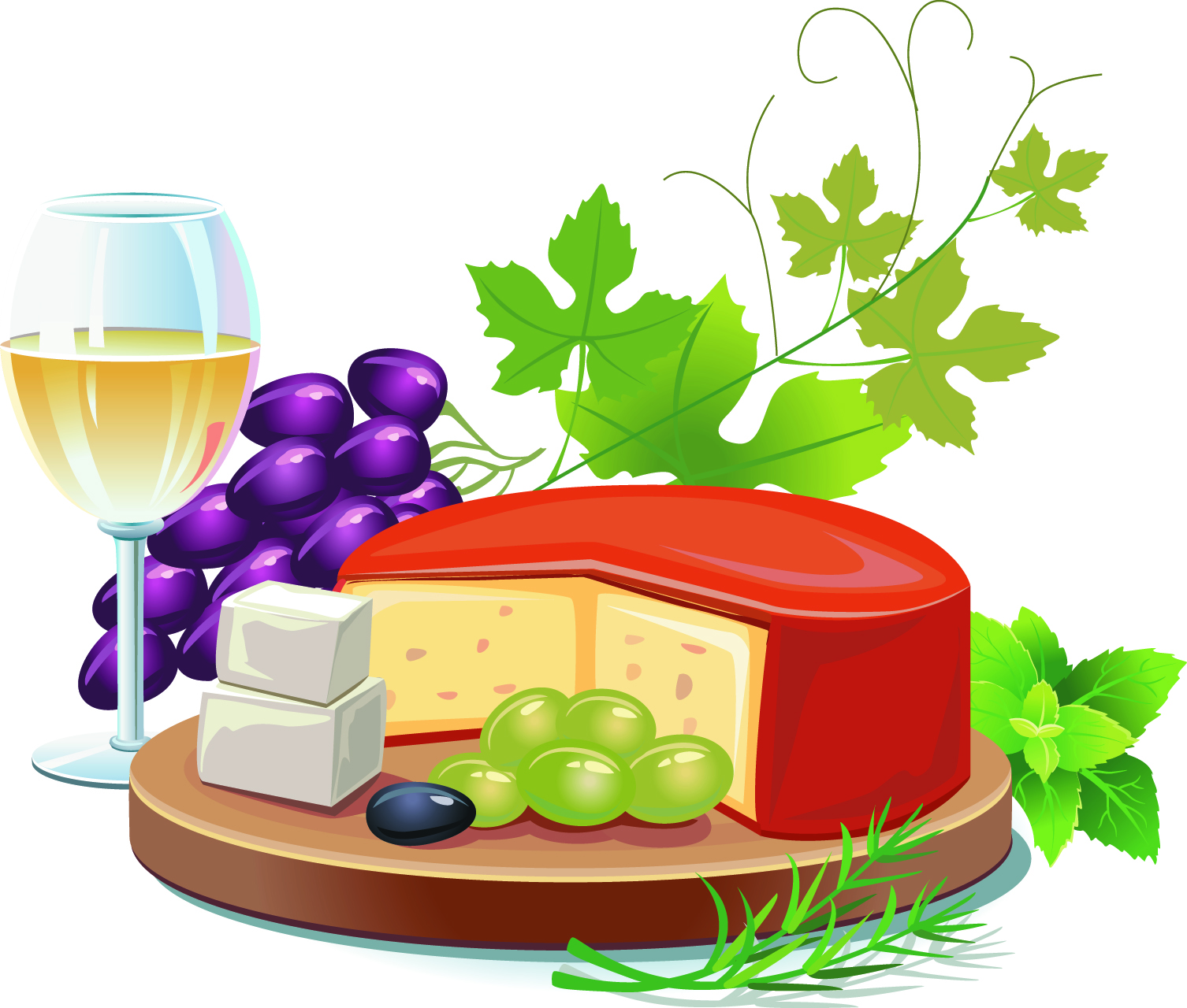 various food with grapes vector set