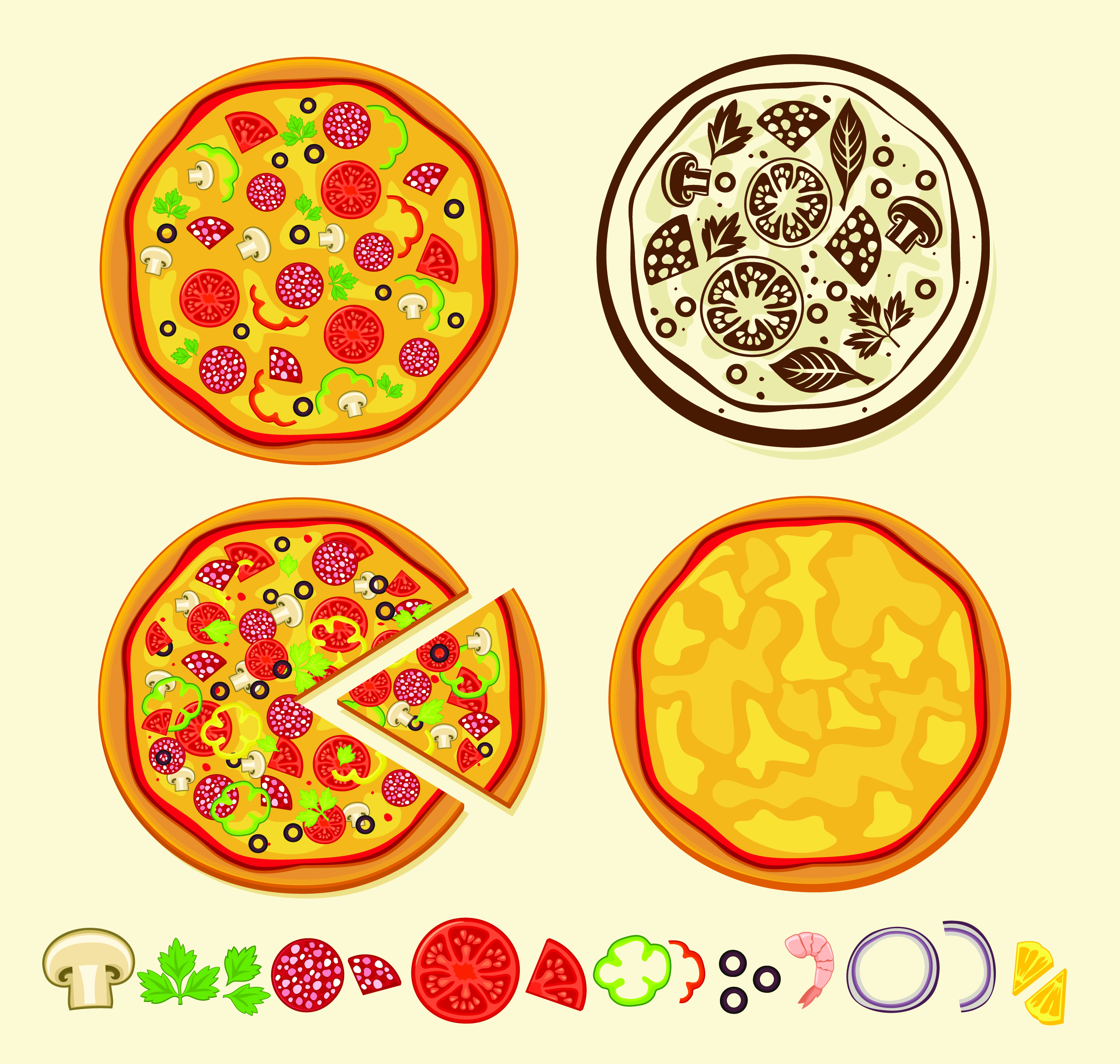 creative pizza design elements vector set