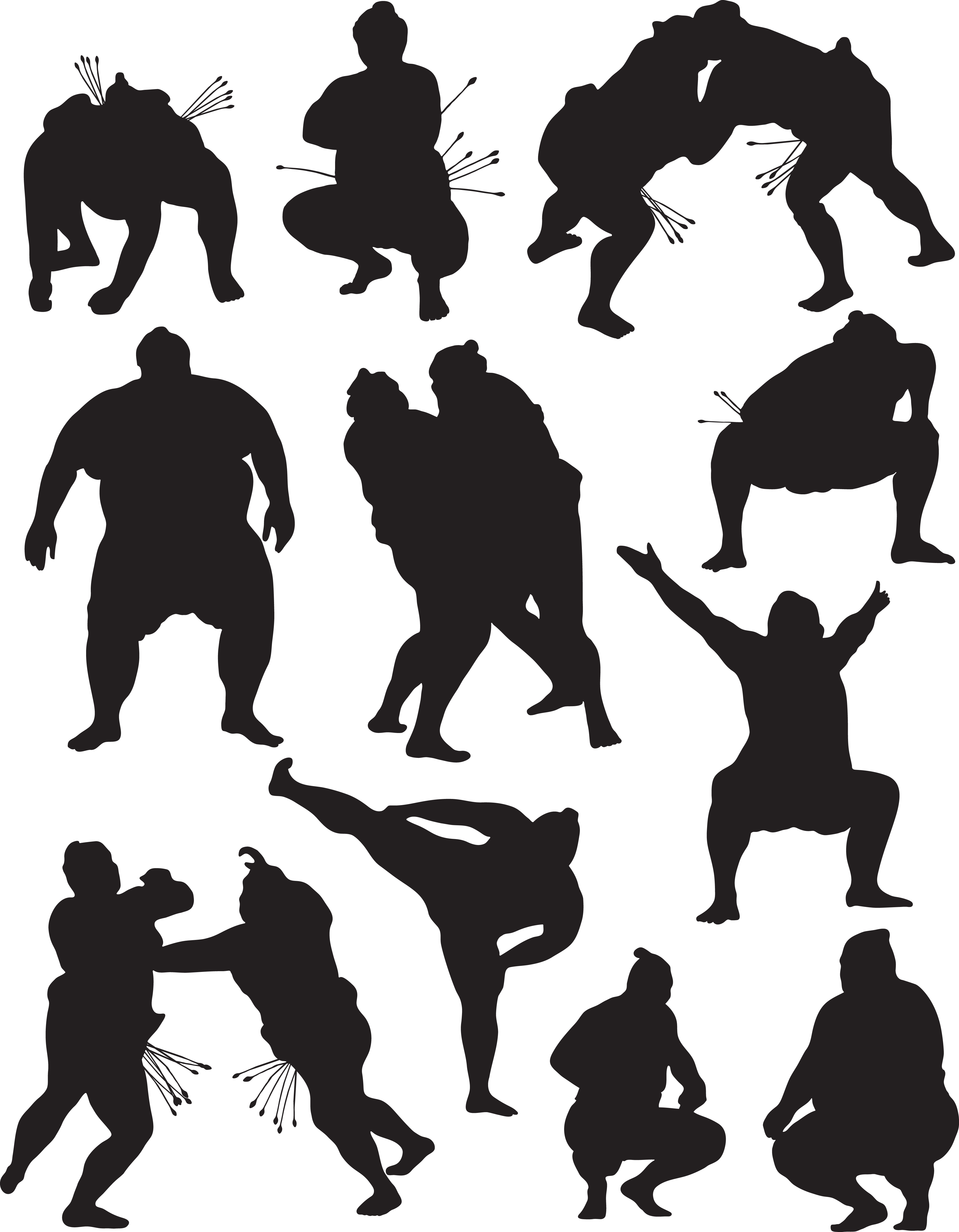 different sumo silhouettes vector