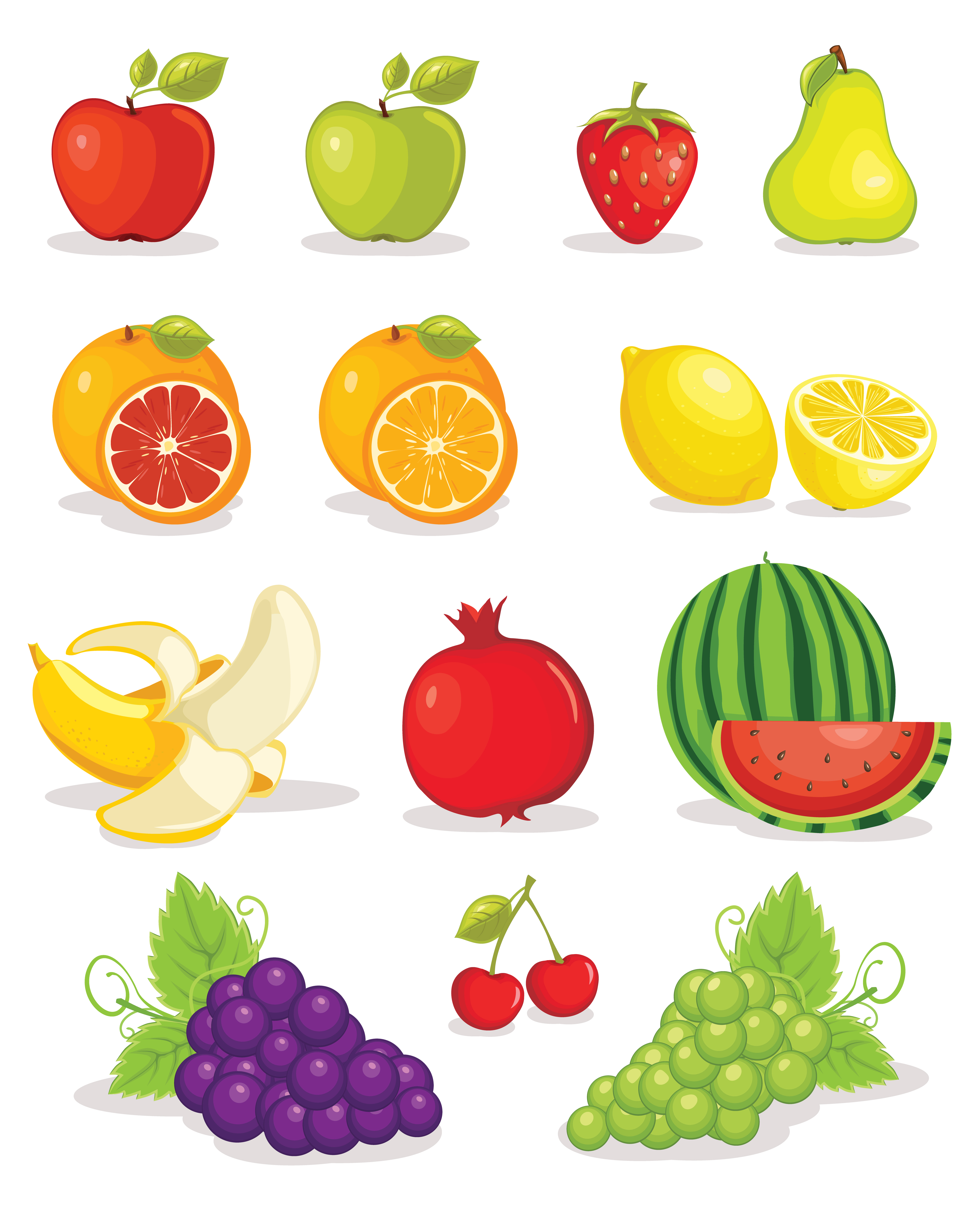 various tasty fruit elements vector