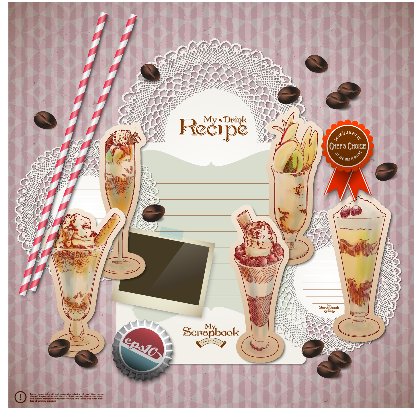 retro food elements message paper