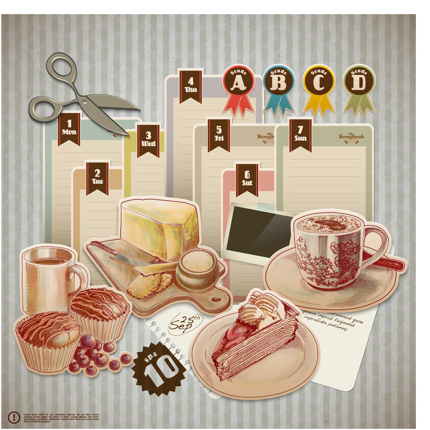 retro food elements message paper