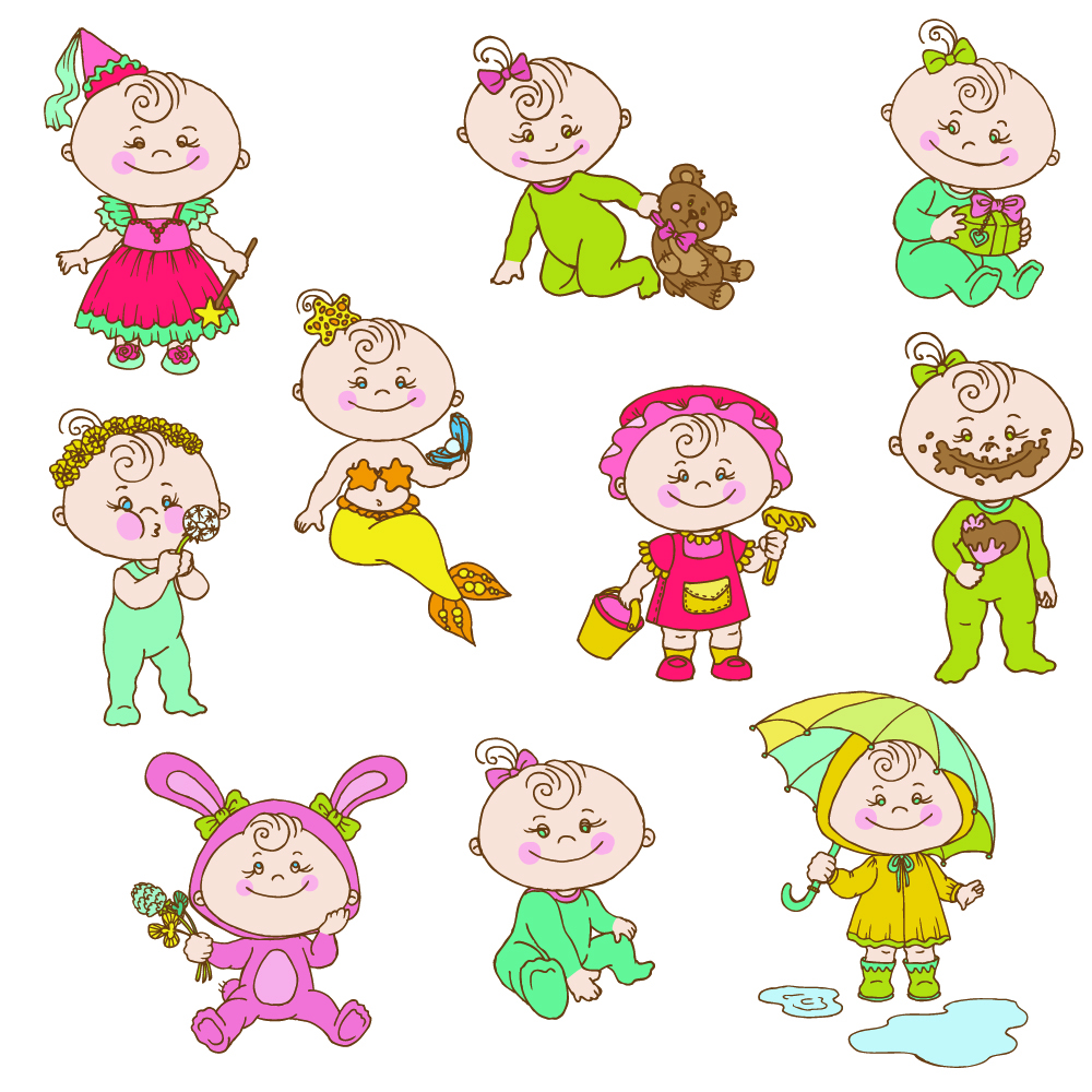 elements of cute cartoon baby vector set