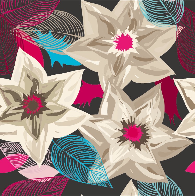 set of drawing seamless flower pattern vector