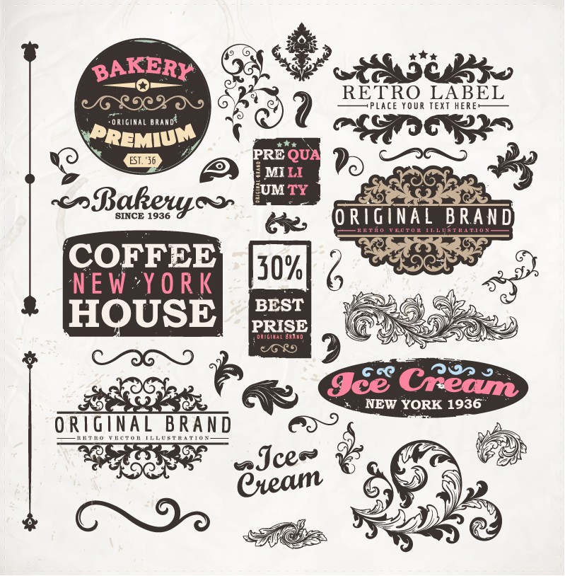 vintage elements labels and borders vector