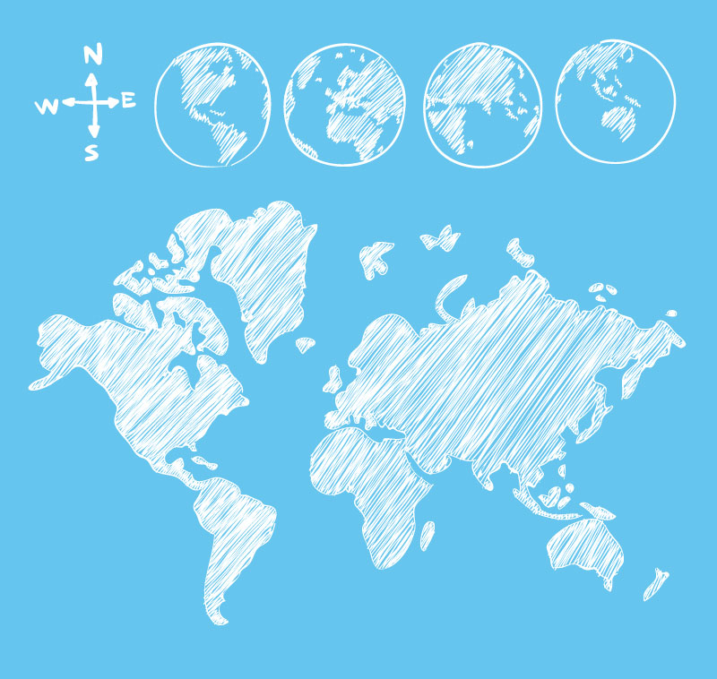 hand drawn world maps creative vector