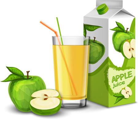 juice with package and fruit vector set