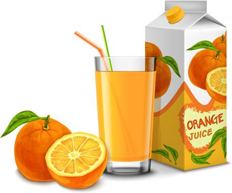 juice with package and fruit vector set