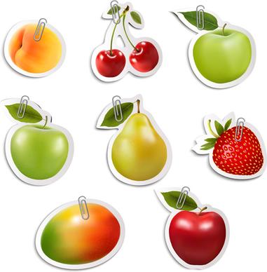 shiny fruits sticker vector set graphics