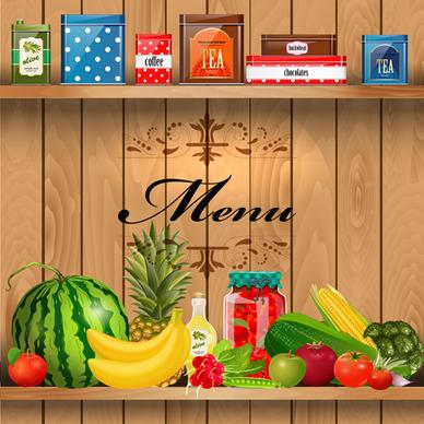 wooden shelf with food creative graphics vector