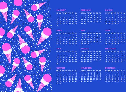 ice cream with calendar16 blue vector