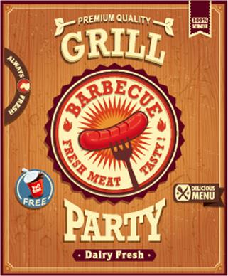 retro grill party poster vector