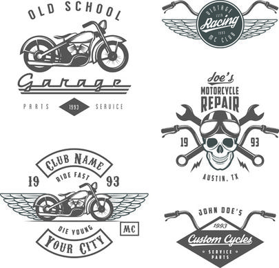 motorcycle logos creative retro vectors