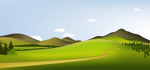 beautiful fields landscapes vector set