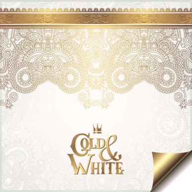 gold lace with white ornaments background vector