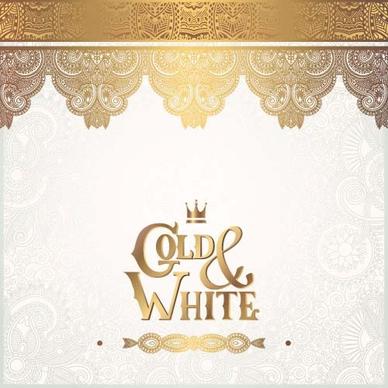 gold lace with white ornaments background vector