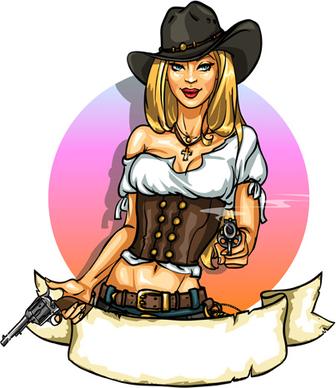 cowboy girl with vintage labels vector