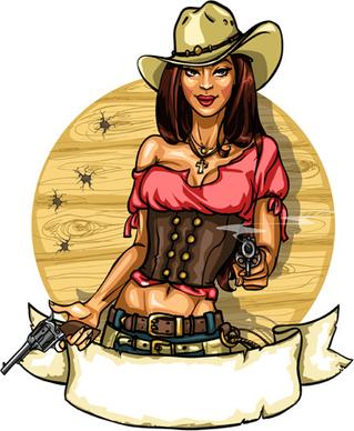 cowboy girl with vintage labels vector