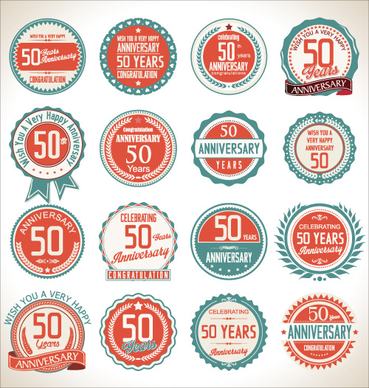 vintage anniversary labels set vector